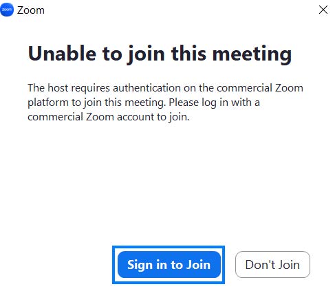 Zoom 'Unable to Join' Pop-up